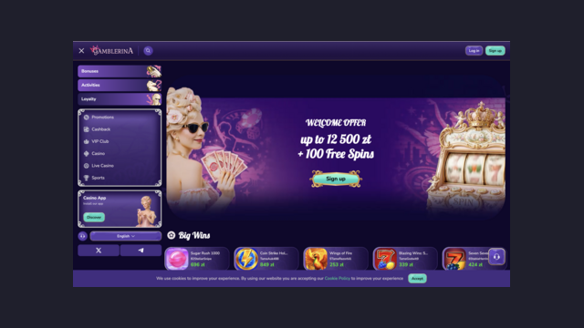Screenshot del casino Gamblerina