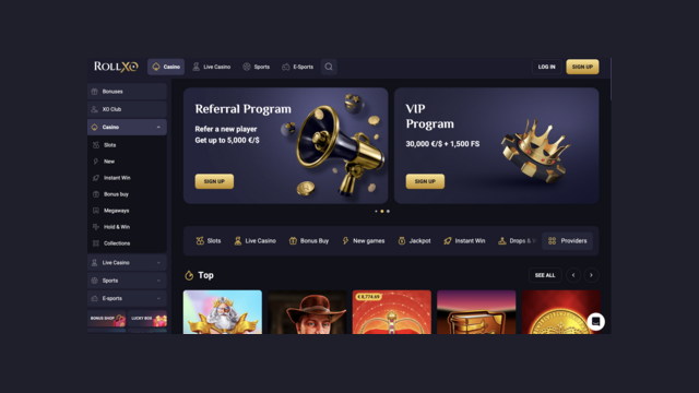 Screenshot del casino RollXO